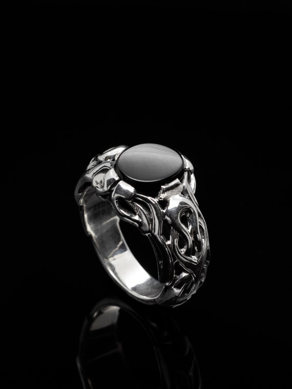 Man Silver Onyx Ring Handmade Sterling Silver Signet Ring Etsy