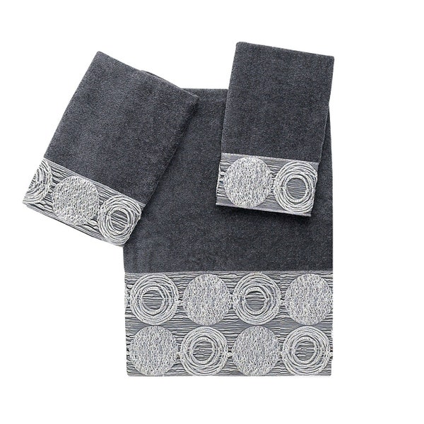 Galaxy 3 Piece Embroidered Bath Towel Hand Towel and Fingertip Towel Set, Granite Grey