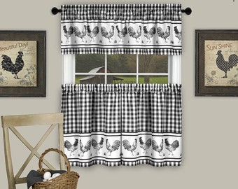 Barnyard Rooster Kitchen Curtains And Valance Set