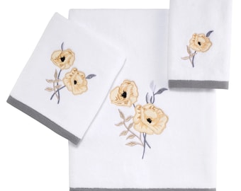Marielle 3 Piece Embroidered Bath Towel Hand Towel and Fingertip Towel Set Yellow