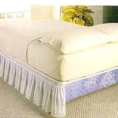 Wrap Around Eyelet Lace Bed Skirt Dust Ruffle, 14 Drop 