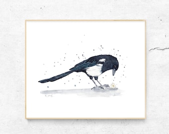 Magpie art print - British Garden Bird Fine Art Print, bird wall art