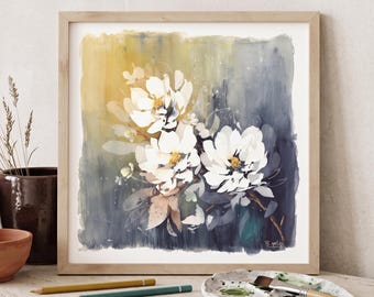 Lámina decorativa botánica de magnolia blanca para pared, pintura floral en acuarela suelta, decoración estilo cottagecore (Giclée), regalos para amantes de las plantas