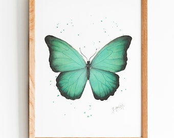 Smaragdgrüner Schmetterling Kunst - Schmetterlingsdruck Wanddekor