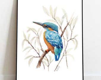 Kingfisher Print: Fine Art Giclée Watercolor Bird Wall Art