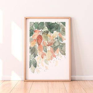 Botanical Leaf Art Print: Earthy Green Watercolor Painting