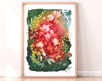 Abstract Floral Watercolor Print: Vibrant Botanical Wall Art