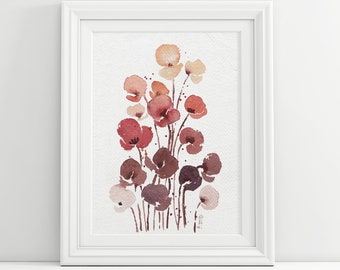 Poppy original watercolour painting | Earth tones original artwork | Neutral decor | Terracotta prints | Muted wall art | Original artwork