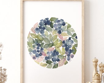 Blaubeere Aquarell Print: Obstschale, Obstschale