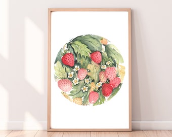 Strawberry Art Print: Summer fruits wall art - Kitchen decor