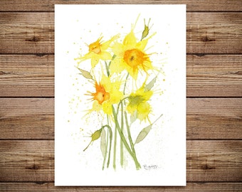 Daffodil art print, Spring art Yellow daffodil floral print,  farmhouse spring decor, Narcissus floral painting original botanical art