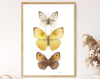 Butterfly Print, Yellow Butterfly wall art, Butterfly decor, Delicate art, Cottage Core Nature home decor Butterfly Ornament watercolour