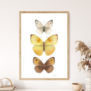 Butterfly Print, Yellow Butterfly wall art, Butterfly decor, Delicate art, Cottage Core Nature home decor Butterfly Ornament watercolour