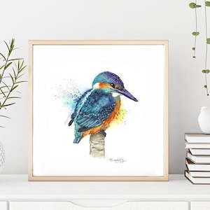 Art mural oiseau martin-pêcheur, impression oiseaux britanniques, aquarelle martin-pêcheur, décoration impression art oiseau bleu, décoration murale affiche oiseau