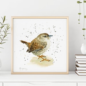 Wren Bird art watercolour painting, British garden Bird wall art, bird home decor wall art, gifts for bird lovers bird watching ideas