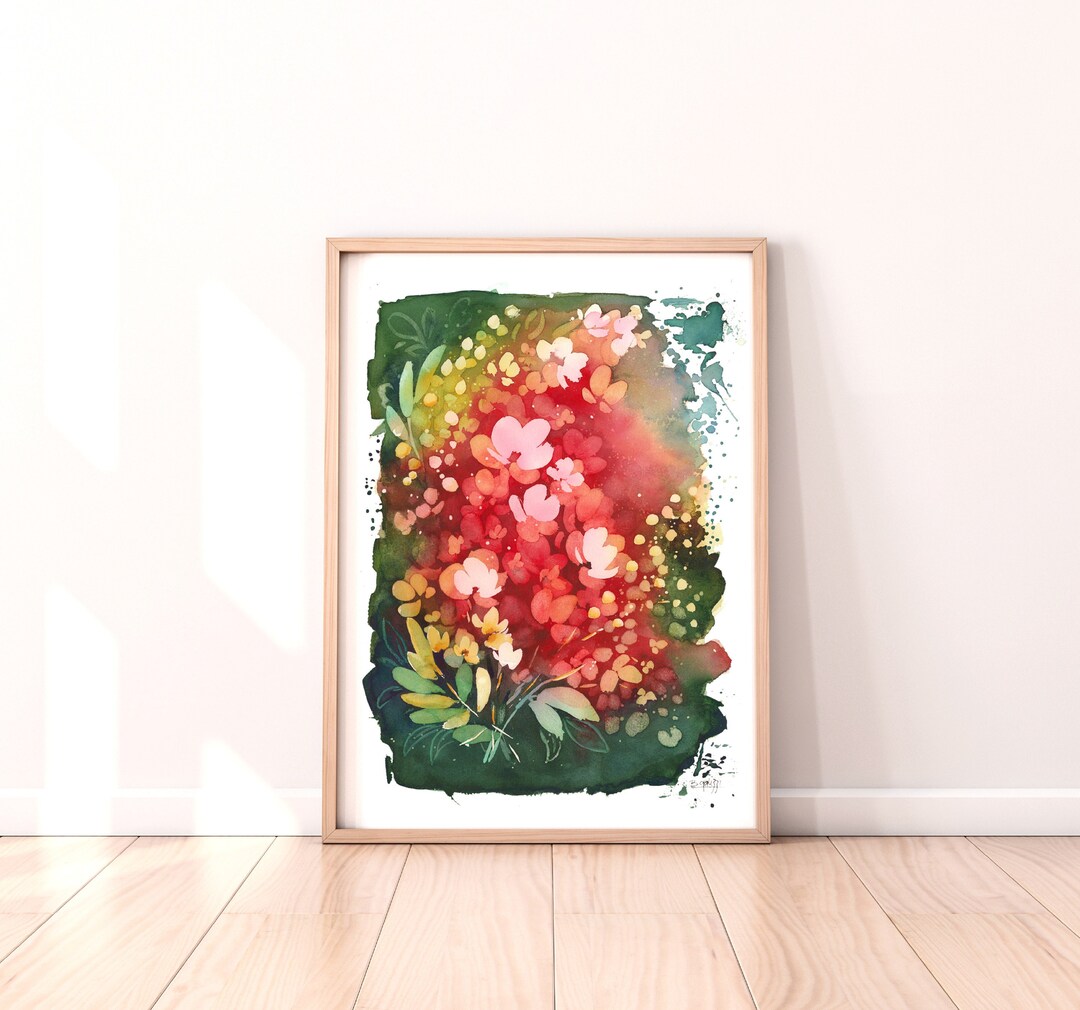 Abstract Floral Watercolor Print: Vibrant Botanical Wall Art - Etsy