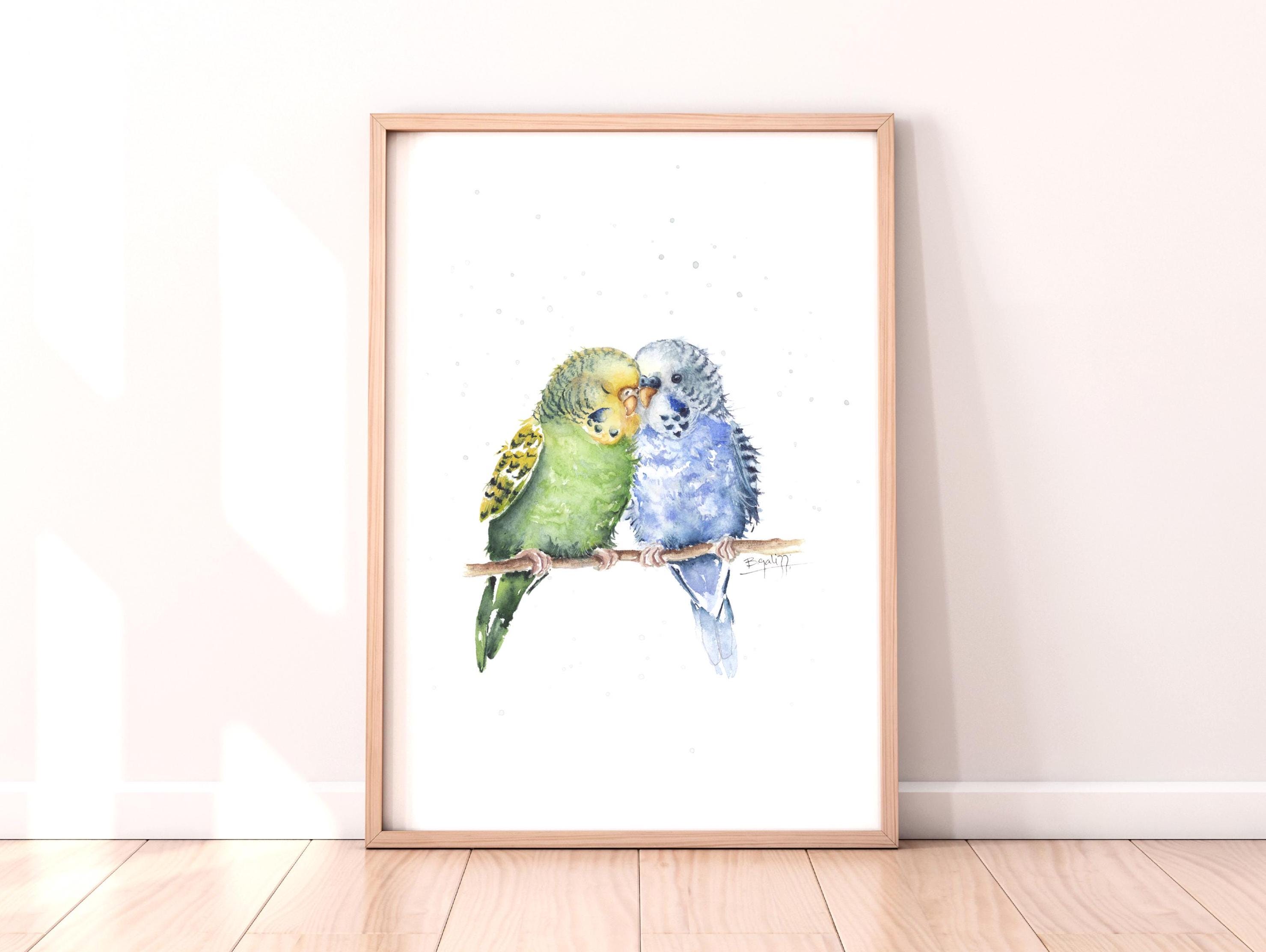 セキセイインコのアートプリント：水彩画のインコのイラスト - Etsy 日本