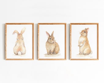 Bunny Watercolor Prints Set: Cottagecore Nursery Art