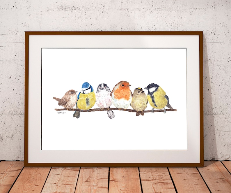 British Garden Birds print. Birds on branch wall art. Bird prints art. Bird watercolour artwork painting . Bird watching lover gift decor image 2