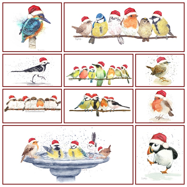 Modern Christmas Birds Cards Set of Handmade Boxed Xmas Card Etsy