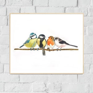 British Garden Birds print. Birds prints. Woodland art prints. British bird art prints. Birds painting. Birds decor.