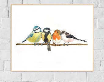英国の庭の鳥のプリント。鳥のプリント。森のアートプリント。英国の鳥のアートプリント。鳥の絵画。鳥の装飾。