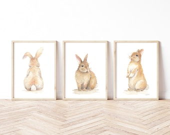 Bunny Watercolor Prints Set: Cottagecore Nursery Art