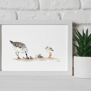 Winziger Vogel Kunstdruck, Sanderling Druck, Strand Ozean Thema Dekor, niedliche kleine Aquarellmalerei, Miniaturmalerei Strandläufer Vogel Wandkunst Bild 3