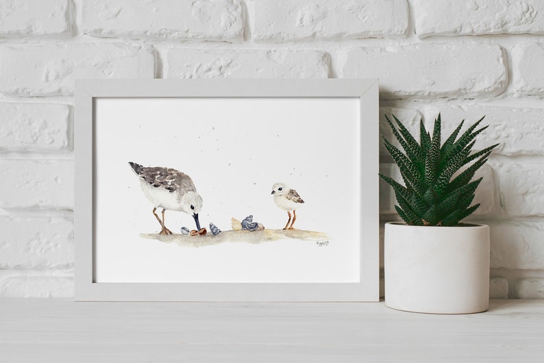 Winziger Vogel Kunstdruck, Sanderling Druck, Strand Ozean Thema Dekor, niedliche kleine Aquarellmalerei, Miniaturmalerei Strandläufer Vogel Wandkunst Bild 3