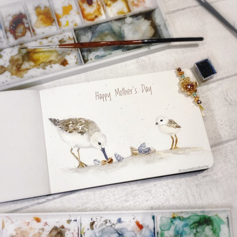 Winziger Vogel Kunstdruck, Sanderling Druck, Strand Ozean Thema Dekor, niedliche kleine Aquarellmalerei, Miniaturmalerei Strandläufer Vogel Wandkunst Bild 5