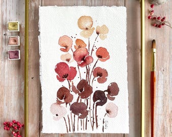 Hand Painted Watercolour Poppy Art: Rustic Botanical Decor, Original watercolour painting