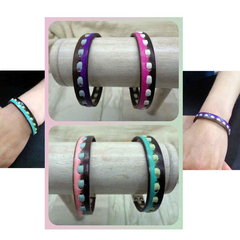 Pulseras de cuero de colores marrón-azul turquesa