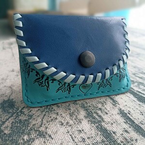 Monedero de cuero azul turquesa, regalos para mujer san Valentín, Estuche para monedas con corazón