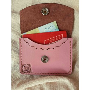 Monedero tarjetero de cuero rosa y marrón, Cartera monedero rosa para mujer