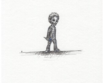 Little Skeleton-Original Unframed 7x5in Ink & Watercolor Illustration