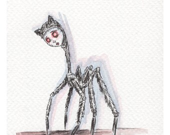 Lady Long Legs-Original Unframed 4x4in Ink & Watercolor Illustration