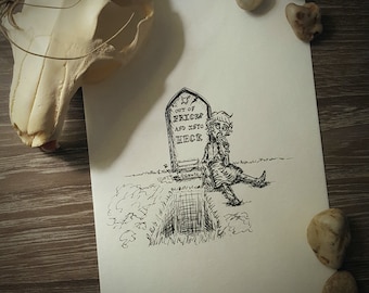 No Fricks Zombie Girl 5x7 Original Illustration