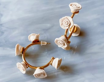 Marmee / pendientes de aro de novia, pendientes de aro de flor blanca