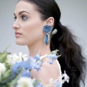 Cote D'Azure Blue Geode Clay Flower Earrings Something Blue wedding accessory blue statement for bridesmaids brides and weddings image 3