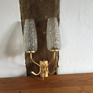 Vintage wall lamp double glass golden metal Mid Century