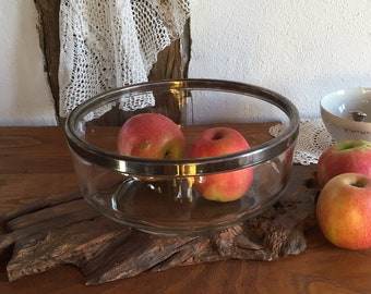 Vintage Glas Schale mit Silberrand, grosse schwere Glas Schale, Obstschale, Salatschuessel  ca. 30er Jahre