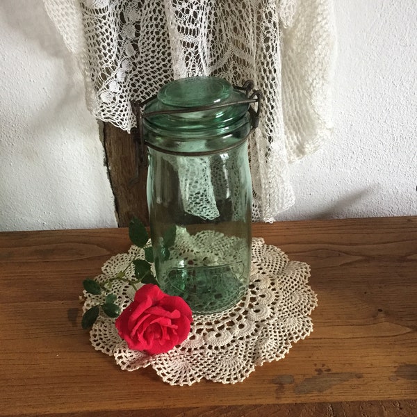 Grosses franzoesisches Gruenes Glas, Einmachglas, SOLIDEX Bauernkueche rustikale Wohnkultur Lagerung