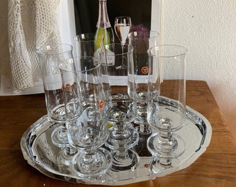 Set di 6 bicchieri da champagne su vassoio d'argento, vintage, articolo della marca tedesca Thomas