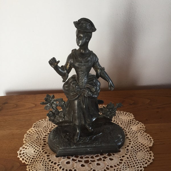 Antique vintage bronze figure ca.1880 Elegant lady on pedestal