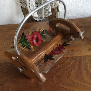 Antique ART-DECO wood and glass bowl (hand-painted), basket 1930s