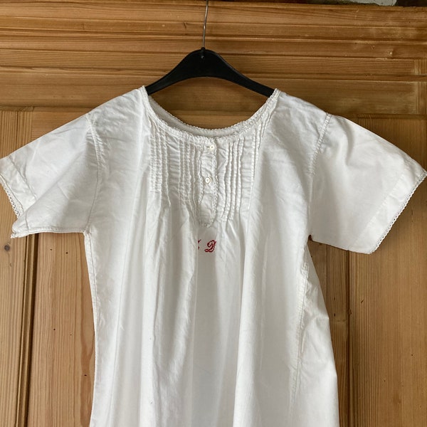 Antique French linen shirt, nightgown, petticoat, farmhouse dress from around 1900
