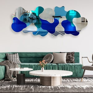 Blue Wall Art, Green and Silver Wall Art, Custom Wall Art Gift, Blue Wall Decor, Abstract Art, Mid Century Modern Wall Art, Birthday Gift
