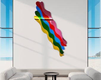 Geometric Mirrored Acrylic Wall Art: Retro Wavy Lines, USA Made