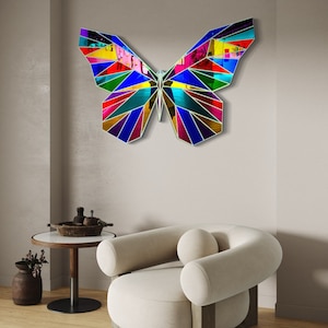 Arte de parede de borboleta acrílica espelhada extra grande: decoração de arte pop