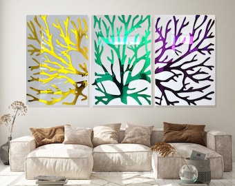 Tree Wall Art, Extra Large Mirrored Acrylic Wall Art, Set of 3, Luxury Gift, Wall Decor, Modern Art, Abstract Wall Decor, Tree of Life